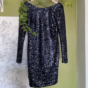 Blue Sequin Long Sleeve Sheath Dress